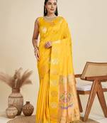 Copper Silver Zari Woven Butti Banarasi Silk Saree with Paithani Border