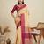 Solid Contrast Temple Border Raw Silk Saree with Striped Zari Woven Detail