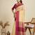 Solid Contrast Temple Border Raw Silk Saree with Striped Zari Woven Detail