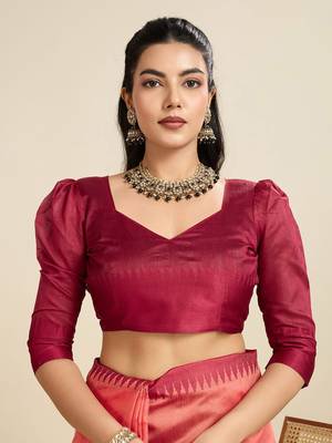 Solid Contrast Temple Border Raw Silk Saree with Striped Zari Woven Detail 7