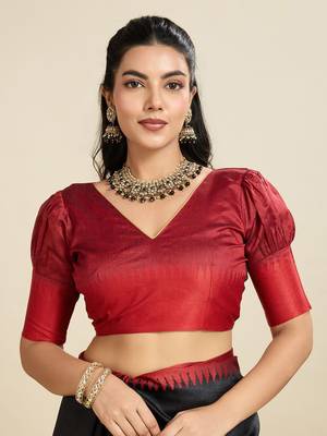 Solid Contrast Temple Border Raw Silk Saree with Striped Zari Woven Detail 7