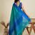 Solid Contrast Temple Border Raw Silk Saree with Striped Zari Woven Detail
