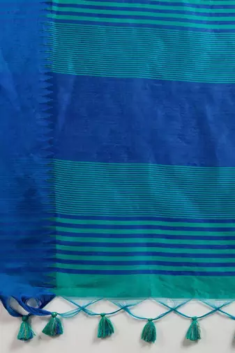 Solid Contrast Temple Border Raw Silk Saree with Striped Zari Woven Detail