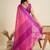 Solid Contrast Temple Border Raw Silk Saree with Striped Zari Woven Detail