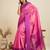 Solid Contrast Temple Border Raw Silk Saree with Striped Zari Woven Detail