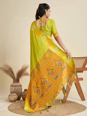 Copper Silver Zari Woven Butti Banarasi Silk Saree with Paithani Border 3