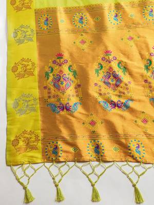 Copper Silver Zari Woven Butti Banarasi Silk Saree with Paithani Border 6