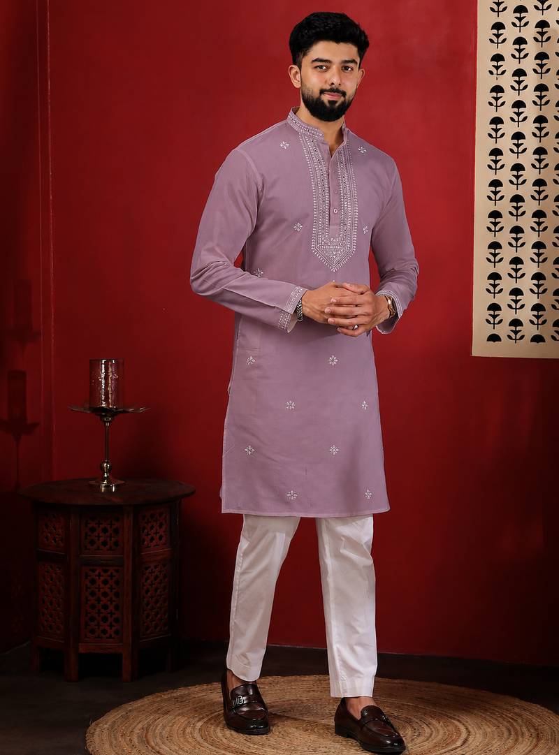 Purple embroidered kurta payjama