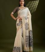 Self Checks Muga Cotton Saree with Kalamkari Border and Zari Woven Detail