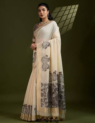 Self Checks Muga Cotton Saree with Kalamkari Border and Zari Woven Detail 2