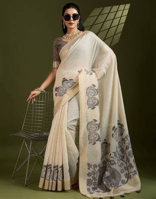 Self Checks Muga Cotton Saree with Kalamkari Border and Zari Woven Detail 4