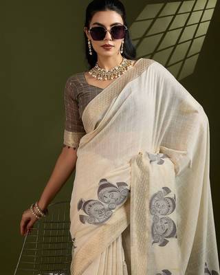 Self Checks Muga Cotton Saree with Kalamkari Border and Zari Woven Detail 5