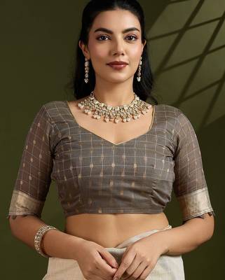Self Checks Muga Cotton Saree with Kalamkari Border and Zari Woven Detail 7