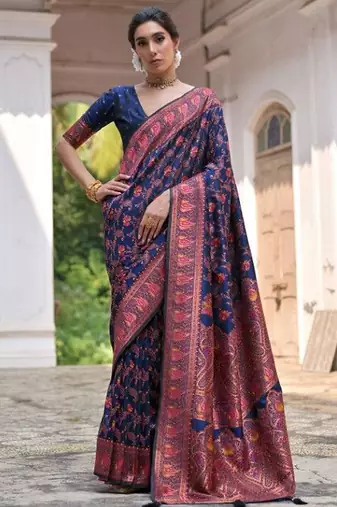 Woven Design Zari Pashmina Banarasi Saree