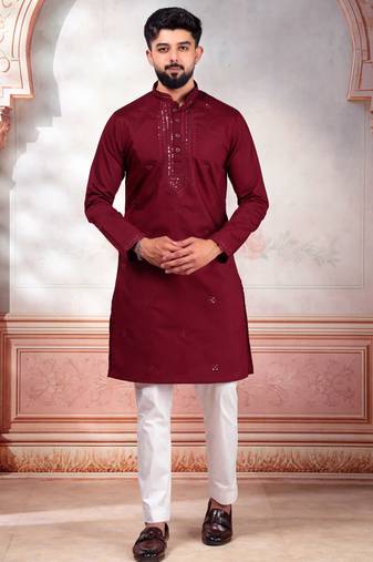 Maroon embroidered kurta payjama