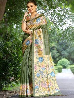 Floral Silk Cotton Tussar Saree 2