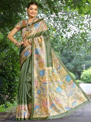 Floral Silk Cotton Tussar Saree 3
