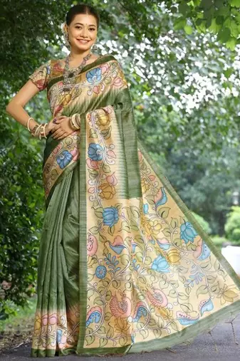 Floral Silk Cotton Tussar Saree