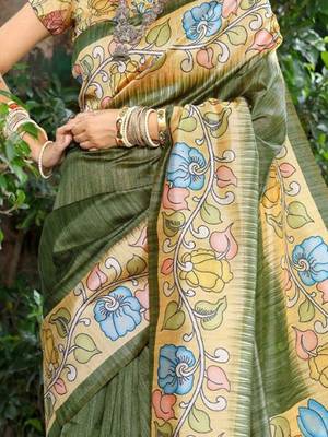 Floral Silk Cotton Tussar Saree 5