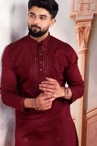 Maroon embroidered kurta payjama