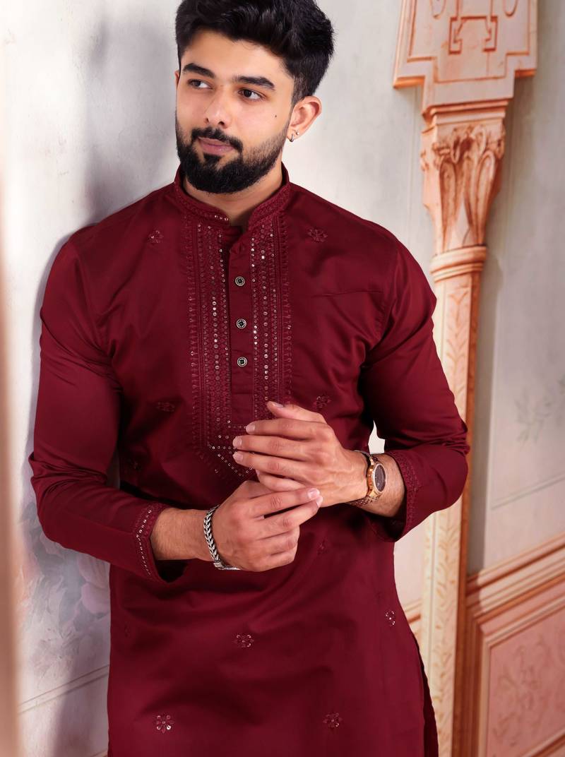 Maroon embroidered kurta payjama