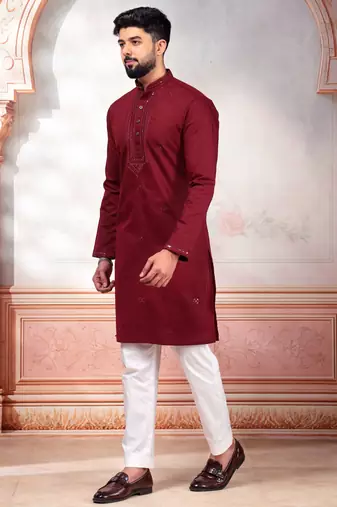 Maroon embroidered kurta payjama