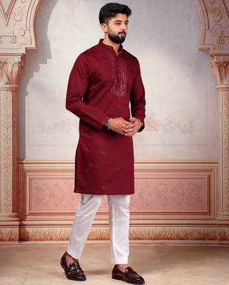 Maroon embroidered kurta payjama 5