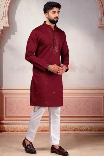 Maroon embroidered kurta payjama