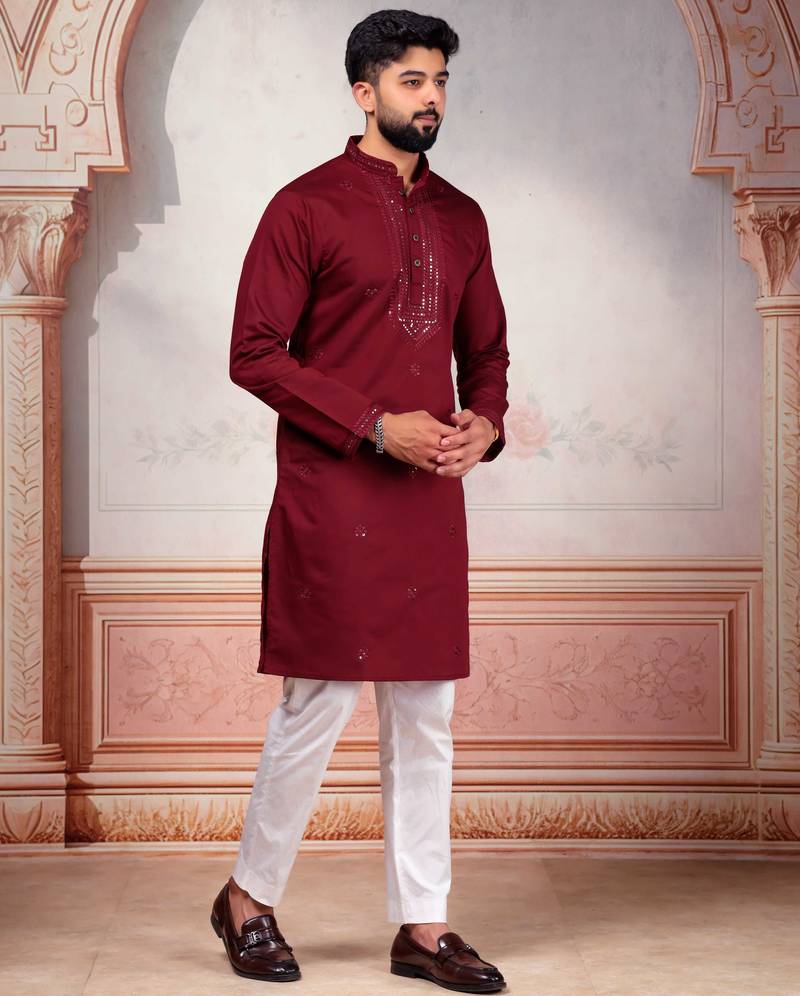 Maroon embroidered kurta payjama