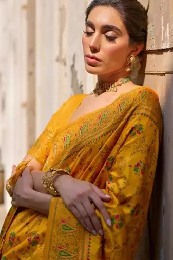 Floral Zari Pashmina Banarasi Saree