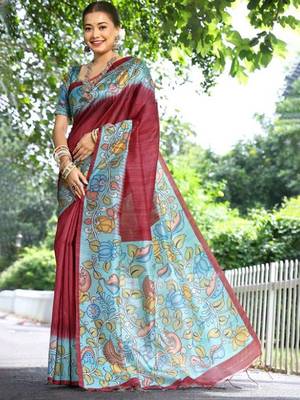 Floral Silk Cotton Tussar Saree 2