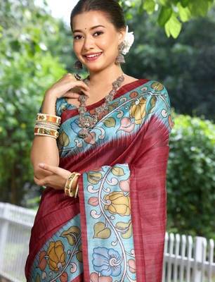 Floral Silk Cotton Tussar Saree 3