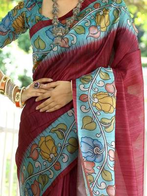 Floral Silk Cotton Tussar Saree 5