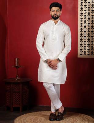 White embroidered kurta payjama 1