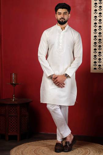White embroidered kurta payjama