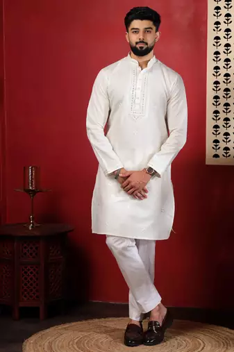 White embroidered kurta payjama