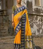 Ethinic Moftis Floral Woven Design Zari Border Kanchi Silk Saree