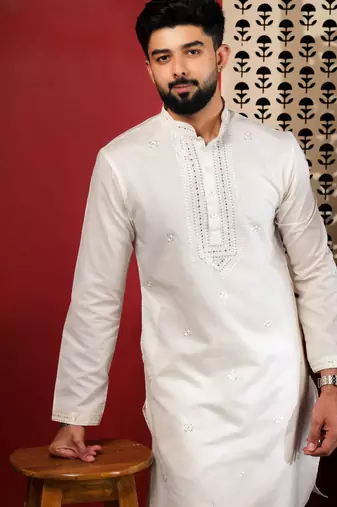 White embroidered kurta payjama