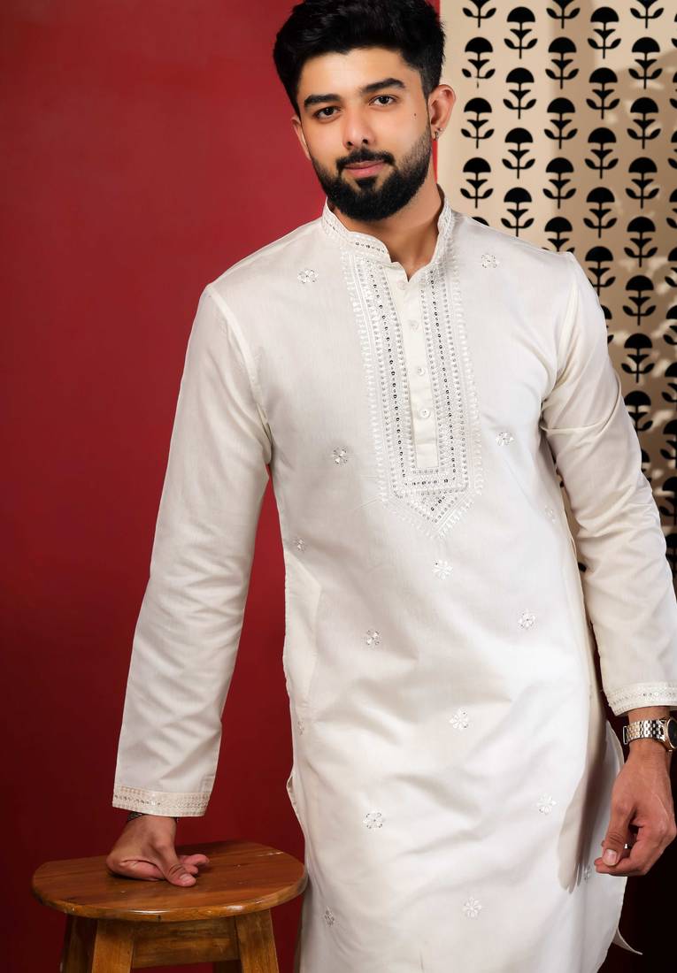 White embroidered kurta payjama