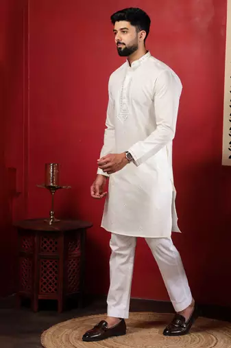 White embroidered kurta payjama