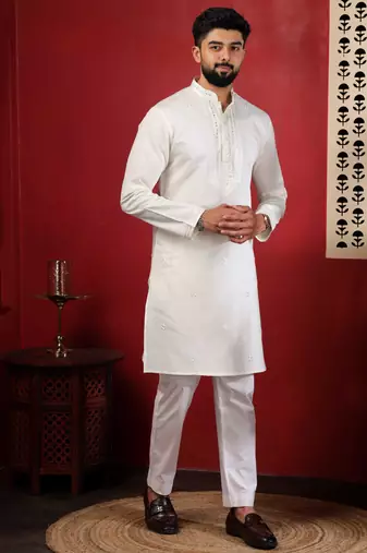White embroidered kurta payjama