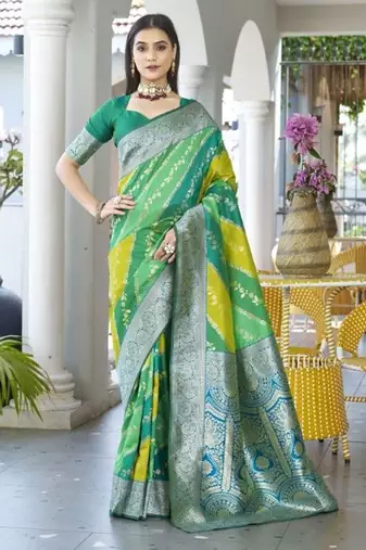 Leheriya Woven Design Zari Border Banarasi Silk Saree