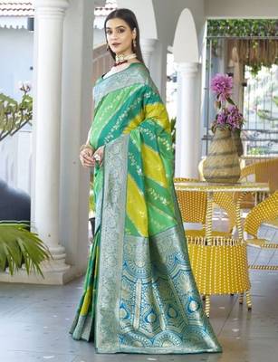 Leheriya Woven Design Zari Border Banarasi Silk Saree 2