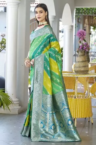 Leheriya Woven Design Zari Border Banarasi Silk Saree