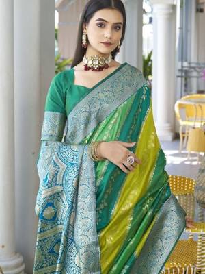 Leheriya Woven Design Zari Border Banarasi Silk Saree 5