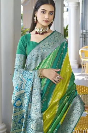 Leheriya Woven Design Zari Border Banarasi Silk Saree