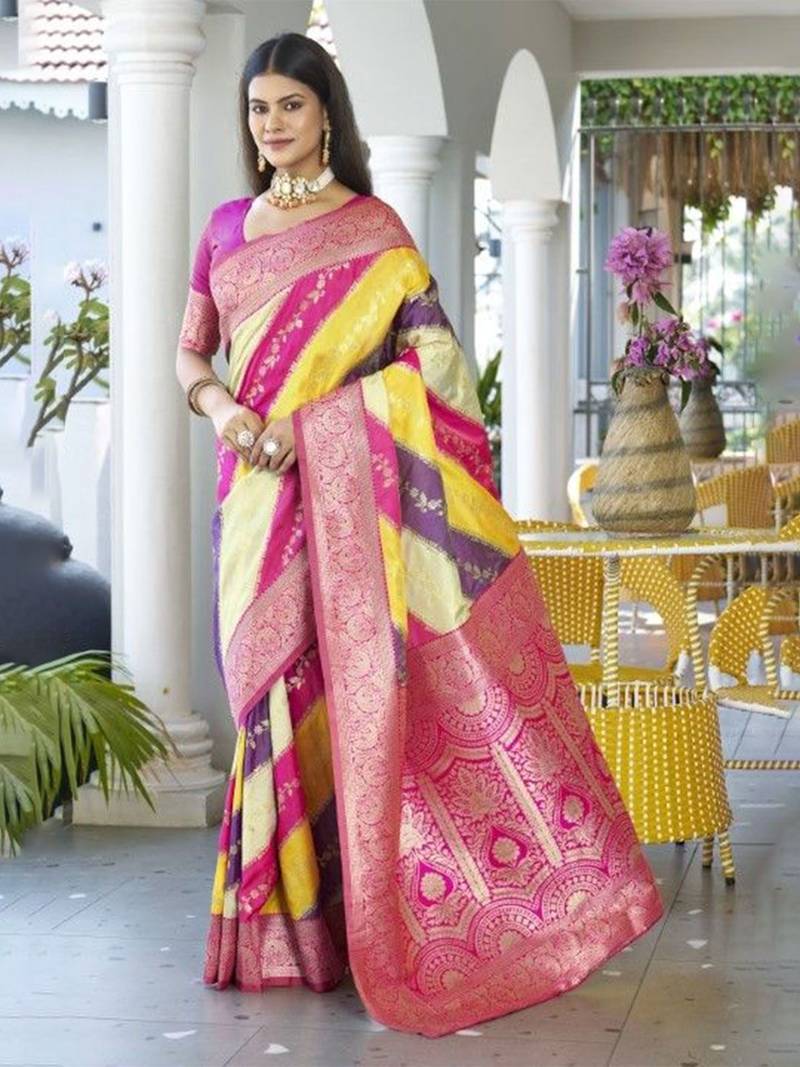 Leheriya Woven Design Zari Border Banarasi Silk Saree