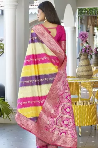 Leheriya Woven Design Zari Border Banarasi Silk Saree