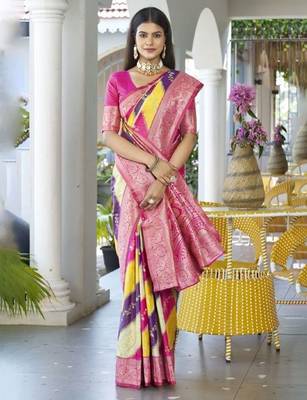 Leheriya Woven Design Zari Border Banarasi Silk Saree 3