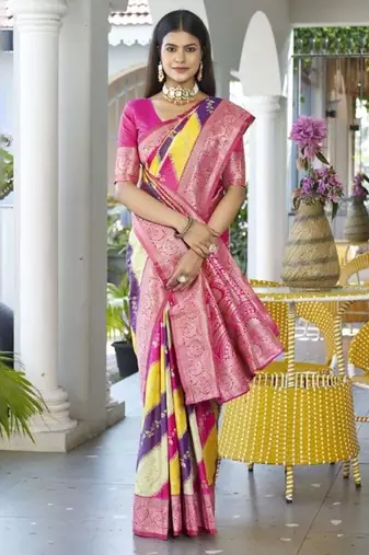 Leheriya Woven Design Zari Border Banarasi Silk Saree